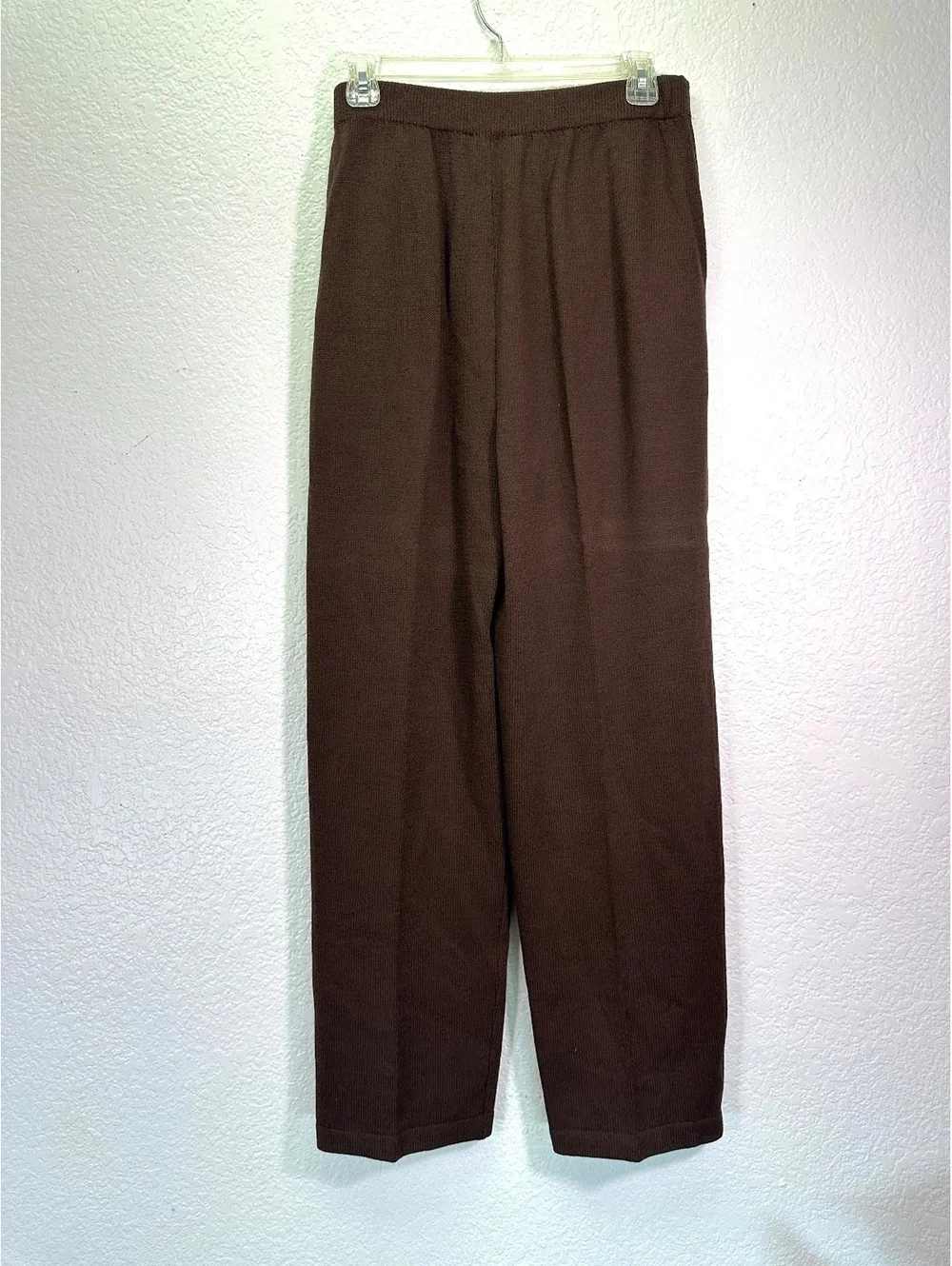 Women’s Sz 10 St John By Marie Gray Brown Wool Knit Pants Pleated Pockets